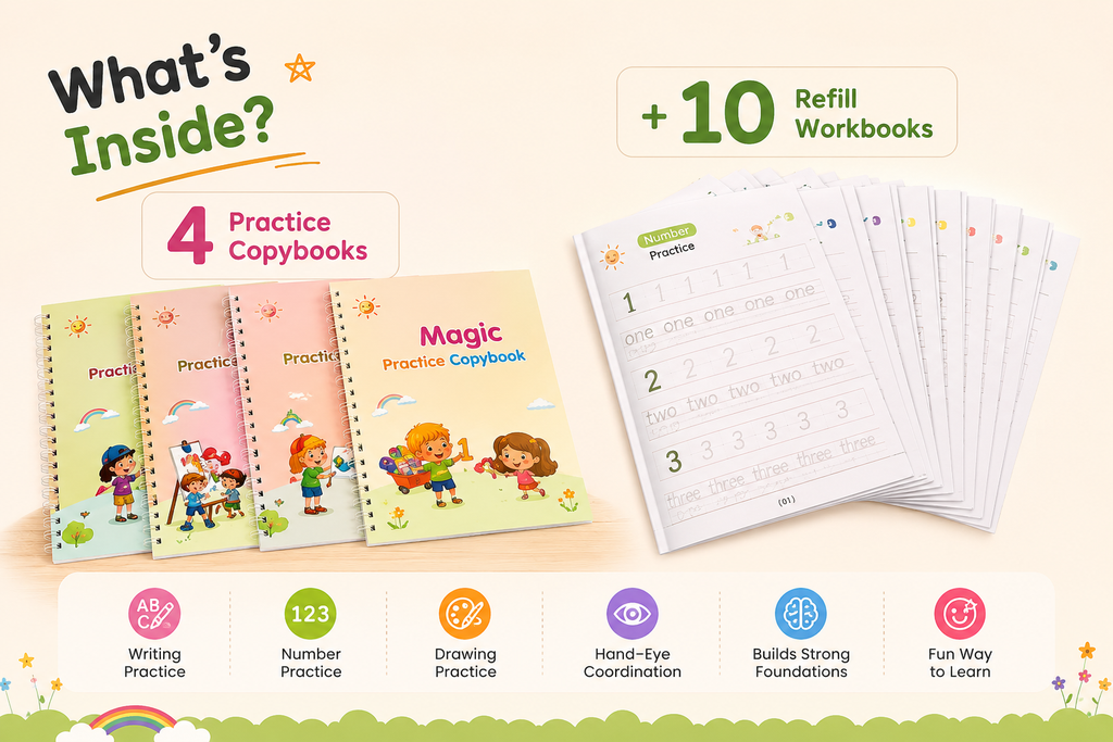 Magic Learning Copybook Set (4 Books + 10 Refills)