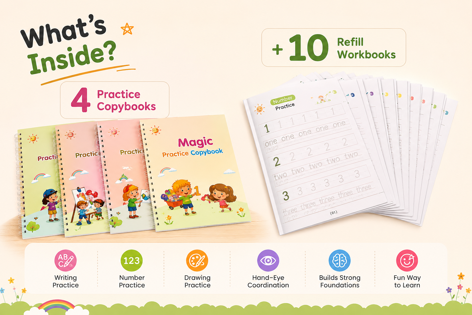 Magic Learning Copybook Set (4 Books + 10 Refills)