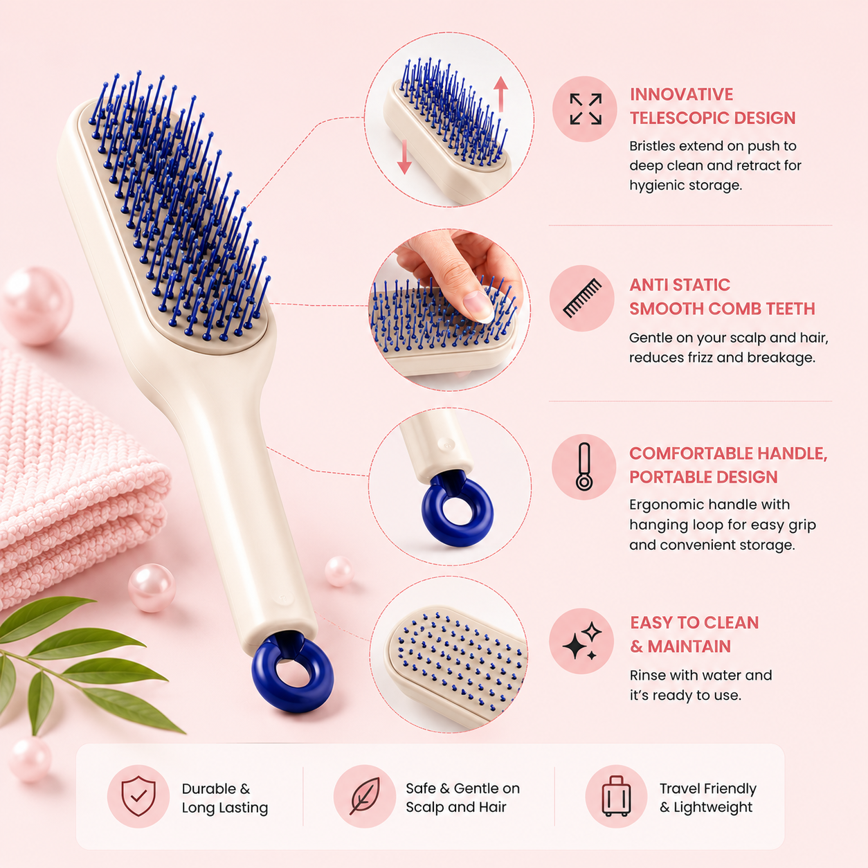 Self-cleaning Anti-static Massage Comb for Adults and Kids- Pack of 1