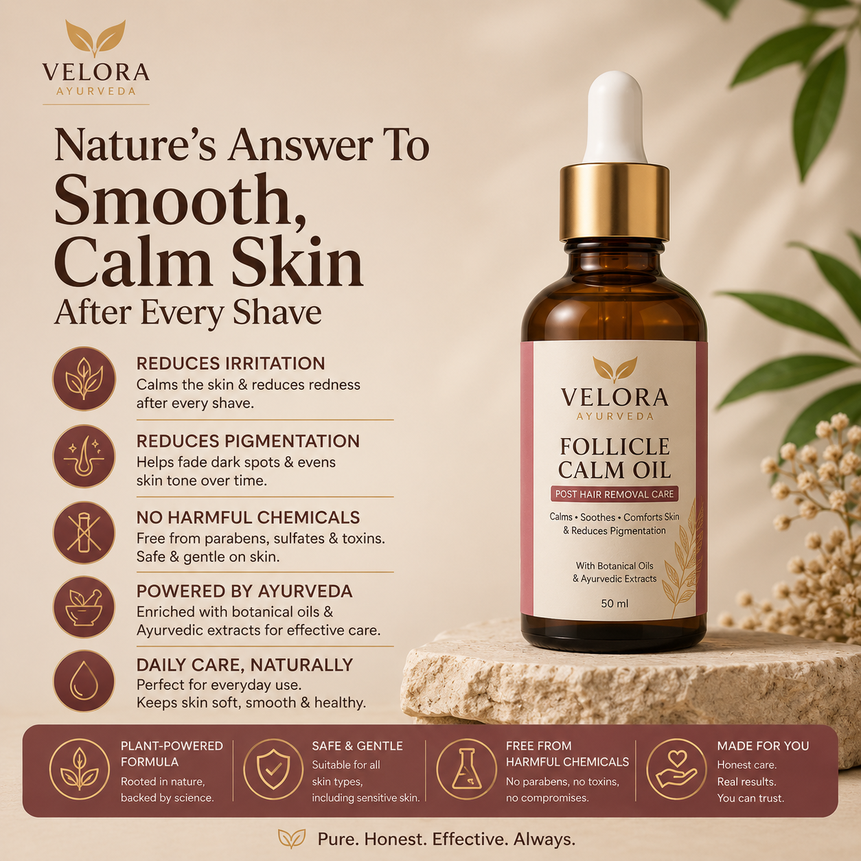 Velora Ayurveda Follicle Calm Oil – Post Hair Removal Care (BUY 1 GET 1 FREE)