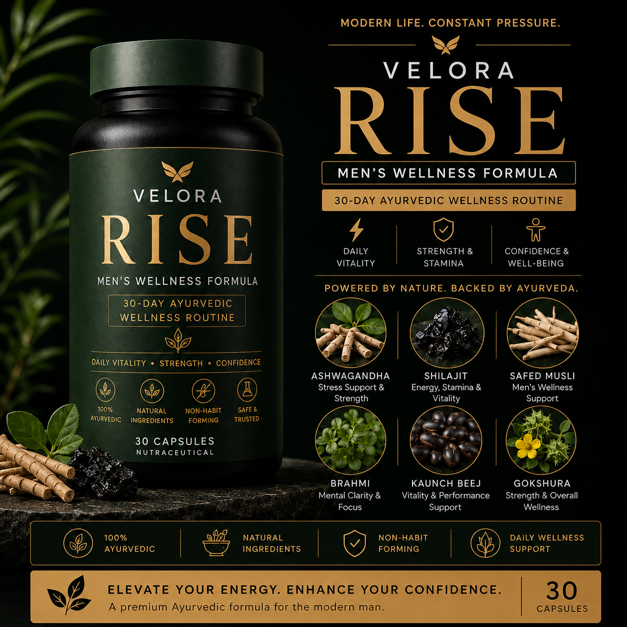 Velora Rise – Men’s Wellness Ayurvedic Formula