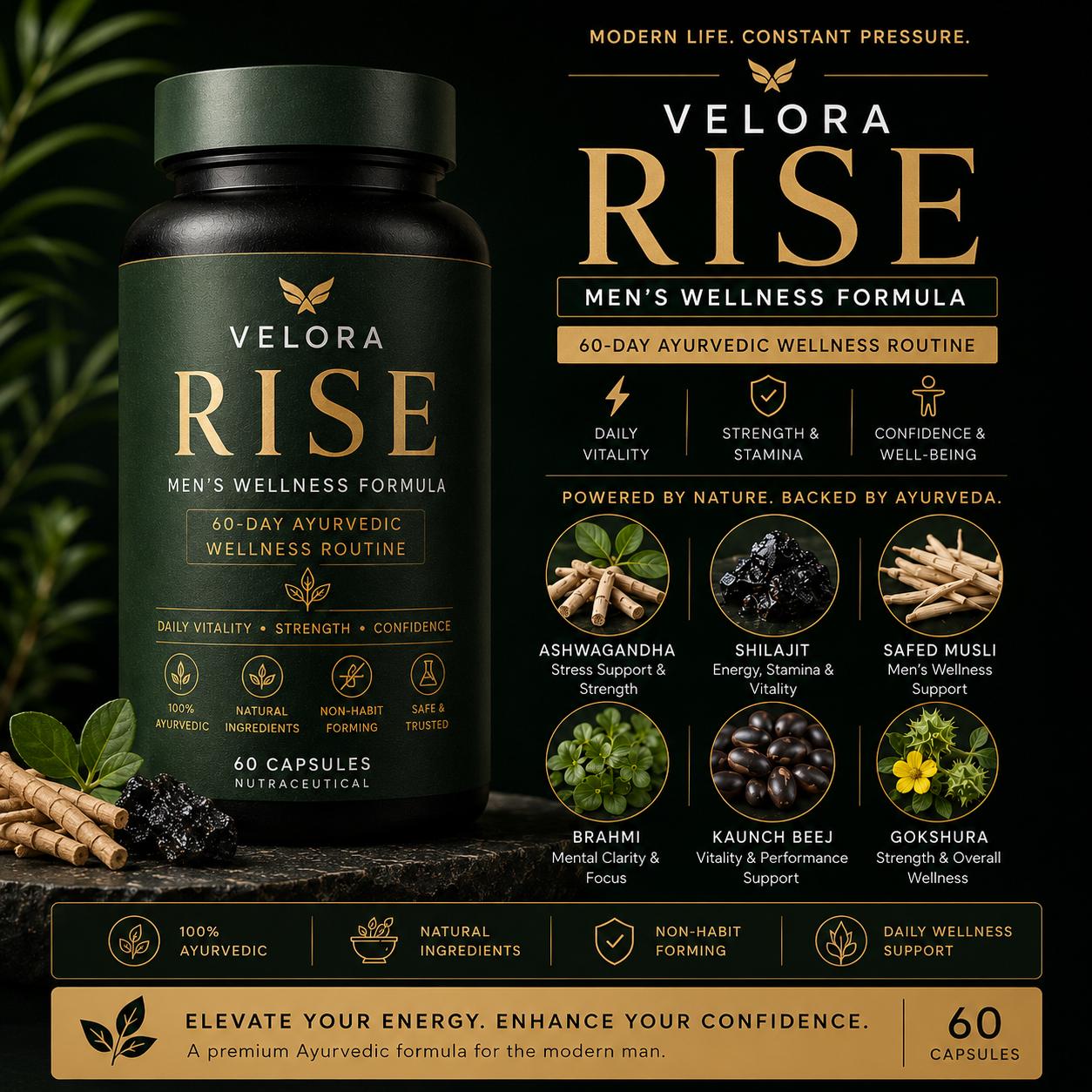 Velora Rise – Men’s Wellness Ayurvedic Formula